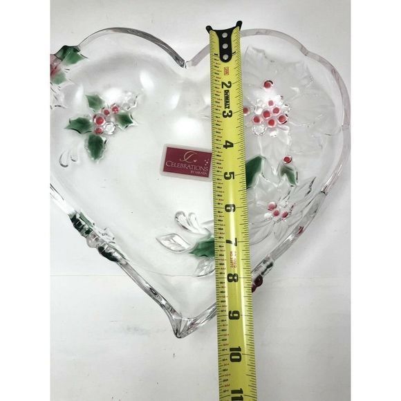 Celebrations by Mikasa Heart Shaped Poinsettia Dish Holiday Bloom 10.5” Glass - Picture 7 of 9